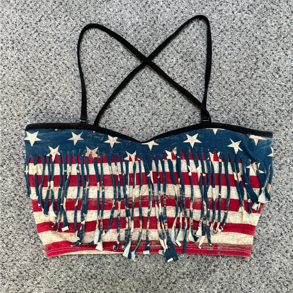 Distressed American Flag Crop Tank Top Bandeau from Hot Topic